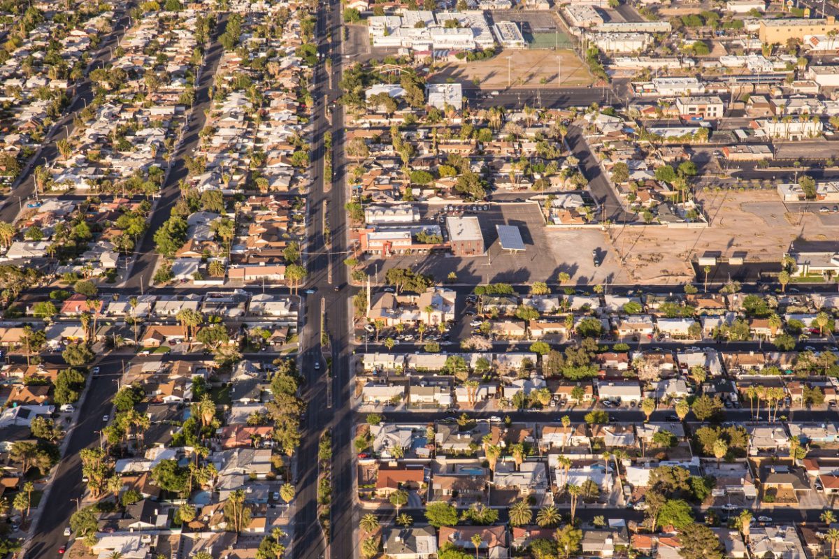 Aerial view of a Las Vegas suburb on a sunny day