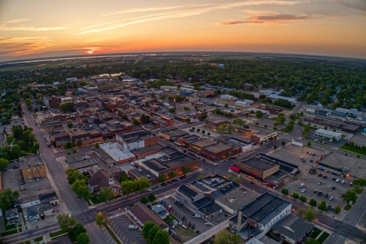 The beautiful town of Watertown, South Dakota at dusk