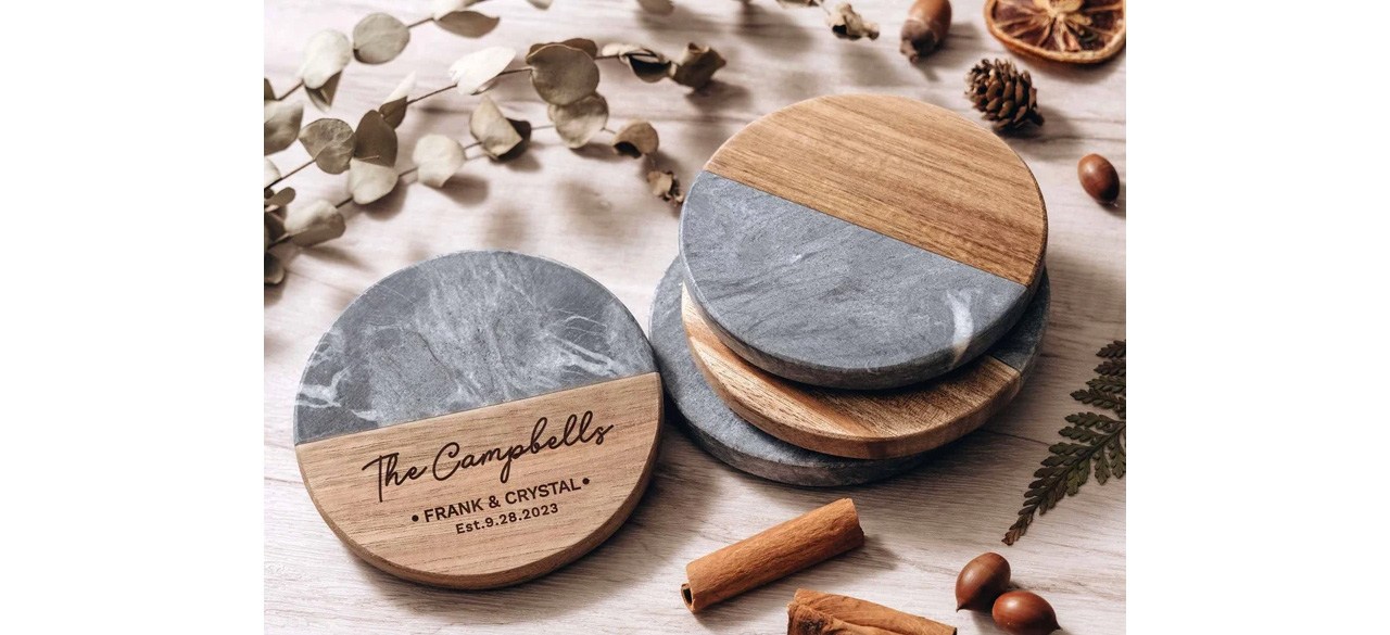 Best AvadirAndCo Custom Engraved Marble Wood Coasters