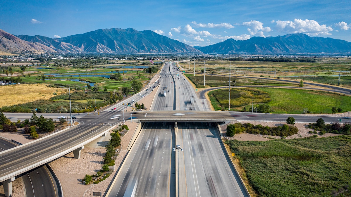 Highway from Salt Lake City to Provo Utah, home to some of the best schools in Utah and reasonable housing prices