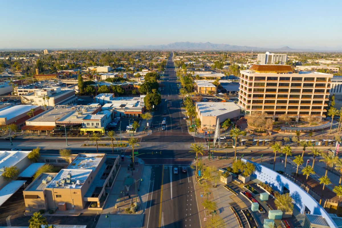 Downtown Mesa on a beautiful day in the Phoenix suburbs
