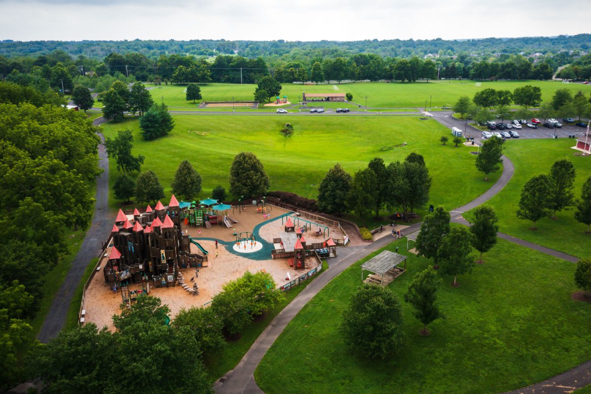 Aerial view of a park in Doylestown, PA